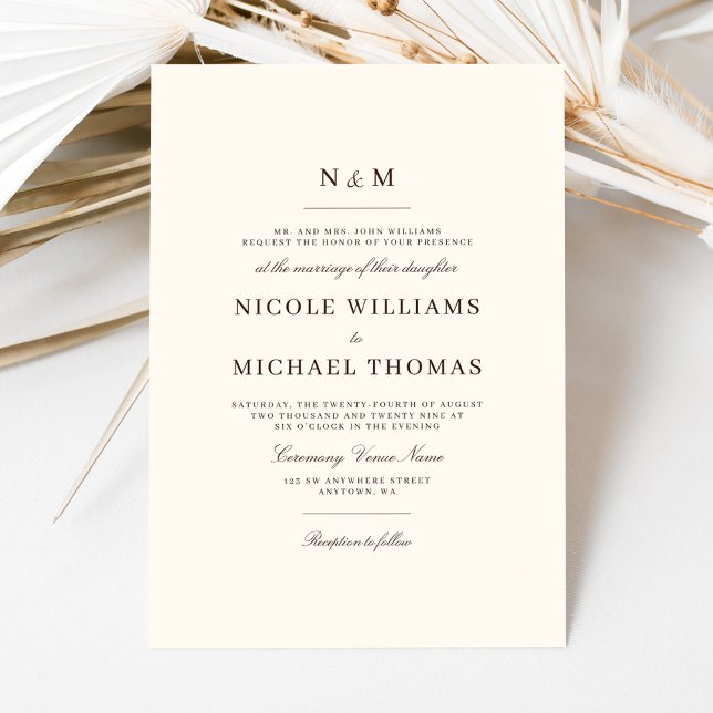 Invitation Elegant Ivory and Brown Monogram Classic Wedding (Créateur téléchargé)
