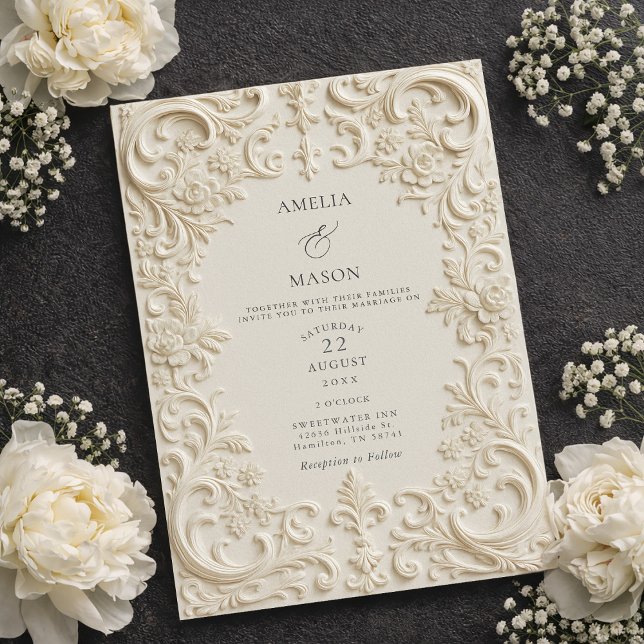 Invitation Elegant Ivory Embossed Style Baroque Wedding (Elegant Ivory Embossed Style Baroque Wedding Invitation)