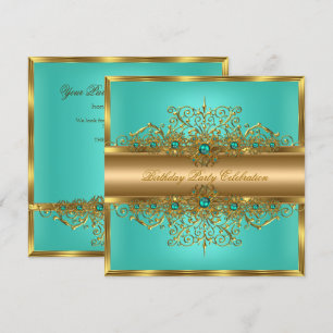 Invitation Elégant Jade d'or perles Turquoises fête d'anniver