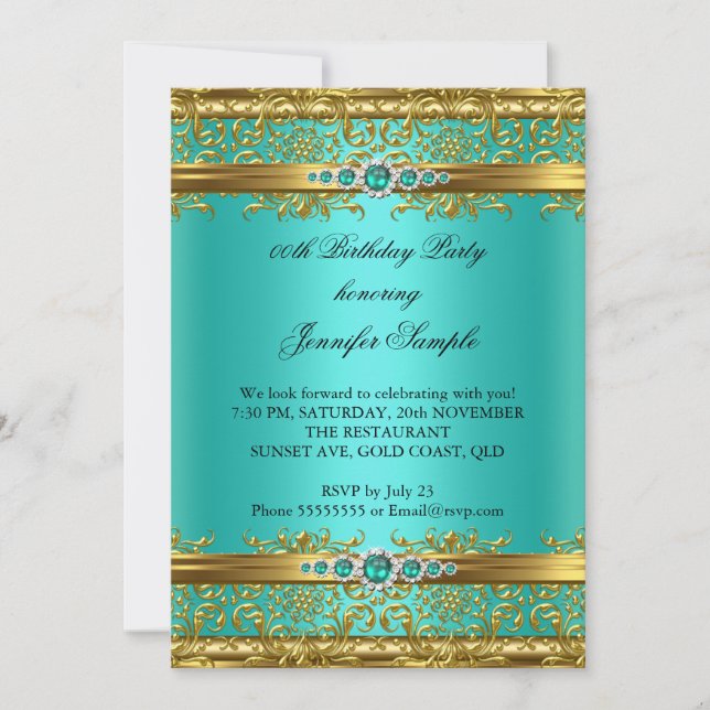 Invitation Elégant Jade Green Gold Damask Diamond Anniversair (Devant)