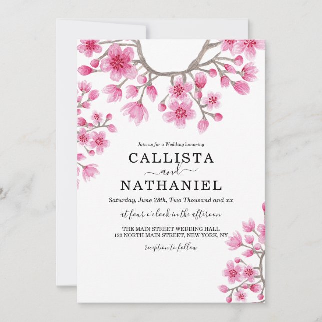Invitation Élégant japonais cerisier fleurs Mariage floral (Devant)