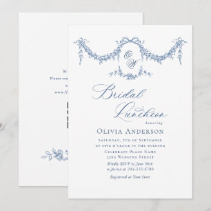 Invitation Élégant Jardin Bleu Toile Français Jardin BRIDAL L