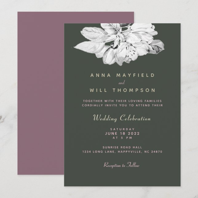 Invitation Elégant jardin de printemps noir blanc Mariage de  (Devant / Derrière)