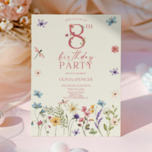 Invitation Elégant Jardin Fleur sauvage Floral 8ème anniversa