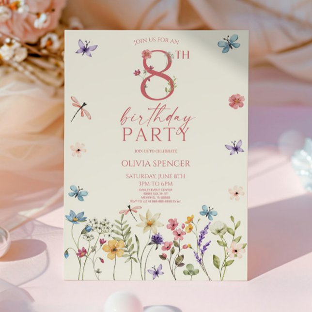 Invitation Elégant Jardin Fleur sauvage Floral 8ème anniversa (Créateur téléchargé)