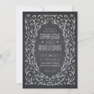 Invitation Elégant jardin fleuri chalkboard rustique mariage
