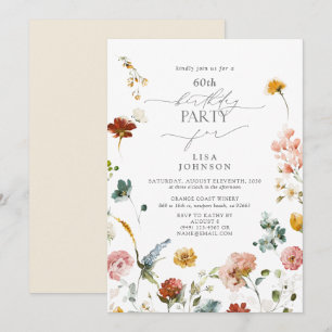 Invitation Elégant Jardin Fleurs Aquarelle 60e Anniversaire