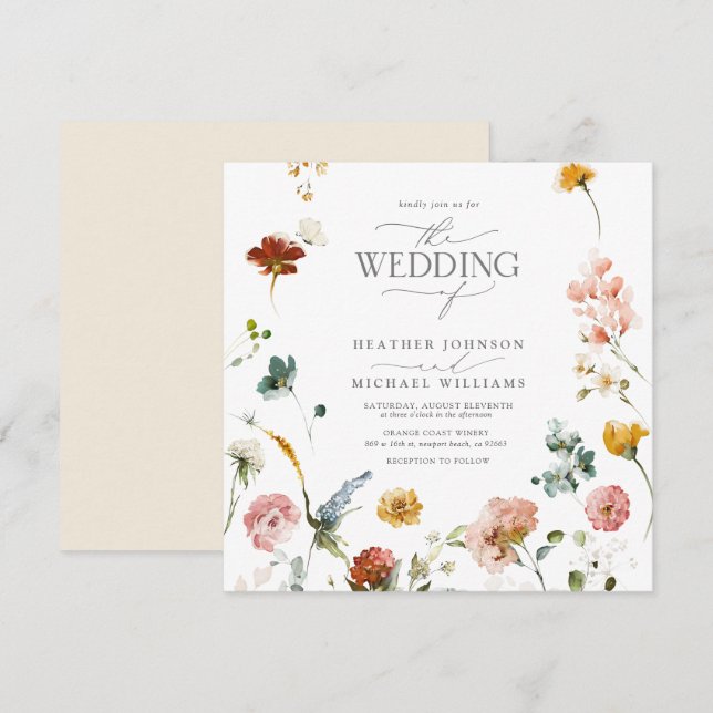 Invitation Elégant Jardin Fleurs Aquarelle Floral Mariage (Devant / Derrière)