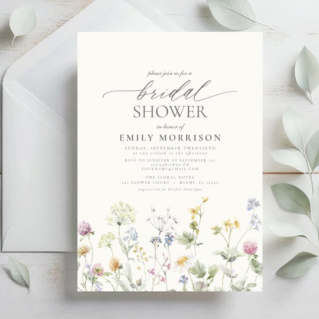 Invitation Elégant Jardin Fleurs Fête des mariées aquarelle (Créateur téléchargé)