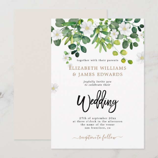 Invitation Elégant jardin floral Mariage été printemps (Devant / Derrière)