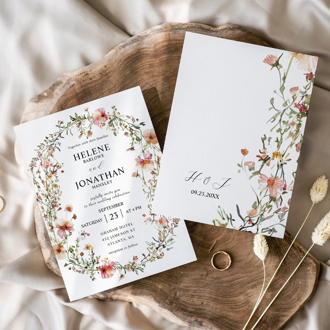 Invitation Élégant Jardin Floral Moderne Mariage Fleur sauvag (Elegant Modern Floral Garden Wildflower Wedding Invitation)
