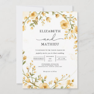 Invitation Elégant Jardin Floral Ocre Mariage