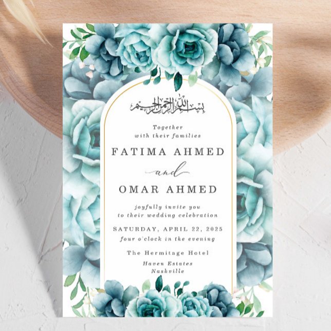 Invitation Elégant Jardin Floral Vert Mariage musulman islami (Créateur téléchargé)