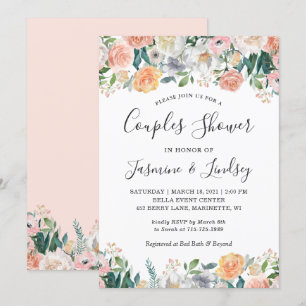 Invitation Elégant Jardin Rose Floral Mariage Couples Douche