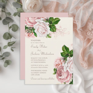 Invitation Élégant Jardin rose pâle Mariage de crème florale 