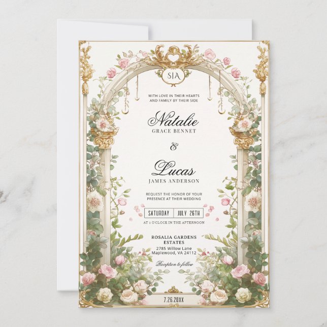 Invitation Elégant Jardin Secret Mariage Arc Floral (Devant)
