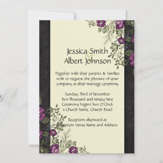 Invitation Elégant Jardin violet Floral Ivory Mariage damassé