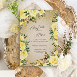 Invitation Elégant Jaune Parties scintillant Florale or Brown