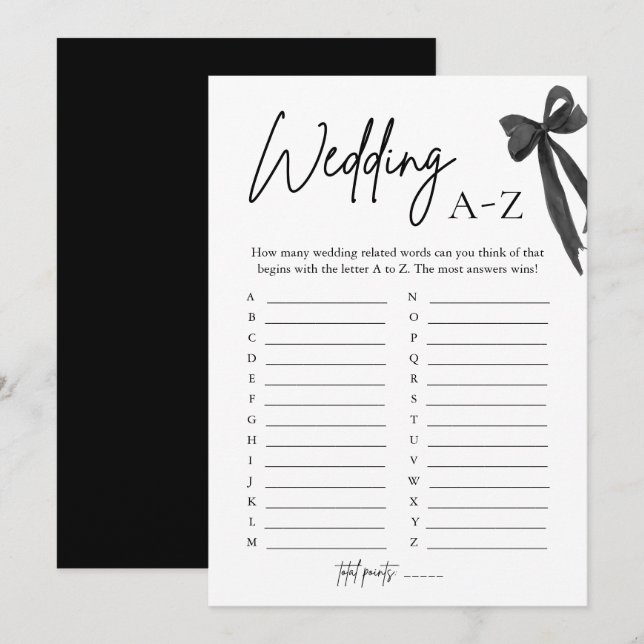 Invitation Élégant jeu de Fête des mariées A-Z Mariage Black  (Devant / Derrière)