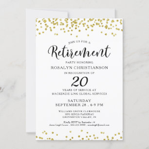 Invitation Élégant Jeu de retraite Script Gold Confetti