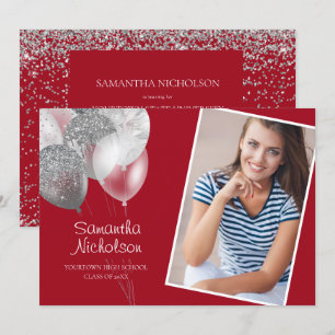 Invitation Élégant jeu Red Silver Parties scintillant College