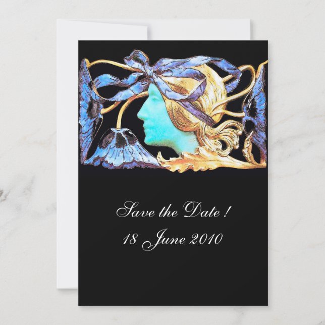 INVITATION ELÉGANT JEWEL DE BEAUTÉ FEMME /LADY, BOW BLEU, FLE (Devant)