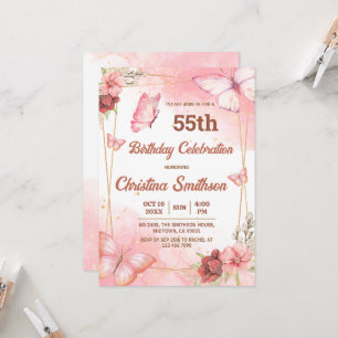 Invitation Elégant joli papillon rose floral 55e anniversaire