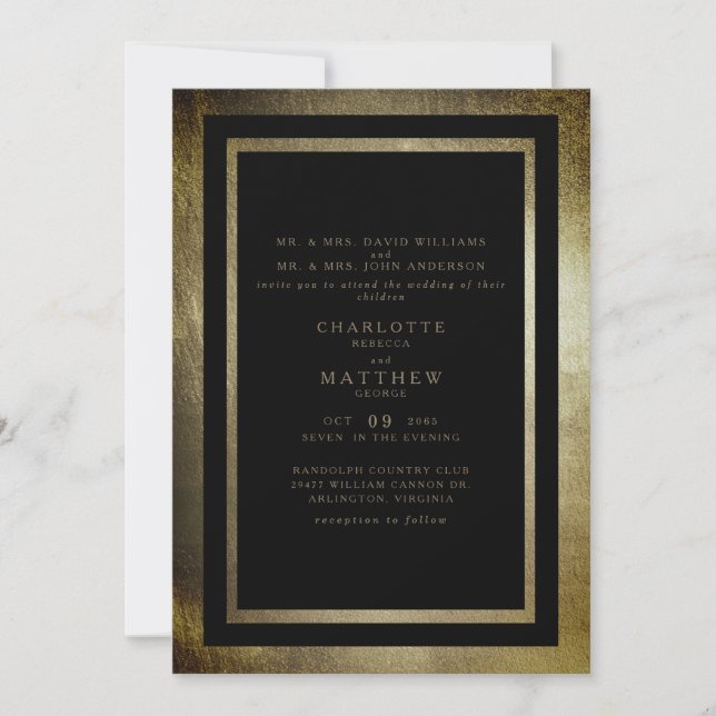 Invitation Elégant Jour Or & Noir Les deux parents Mariage (Devant)