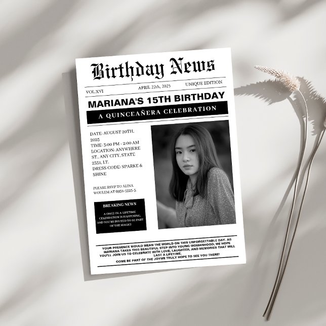 Invitation Elégant journal classe Quinceañera (Créateur téléchargé)