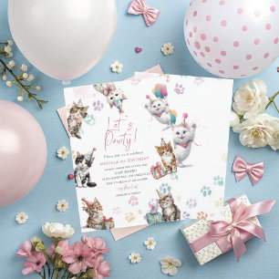Invitation Élégant Kitten chat aquarelle 4ème anniversaire