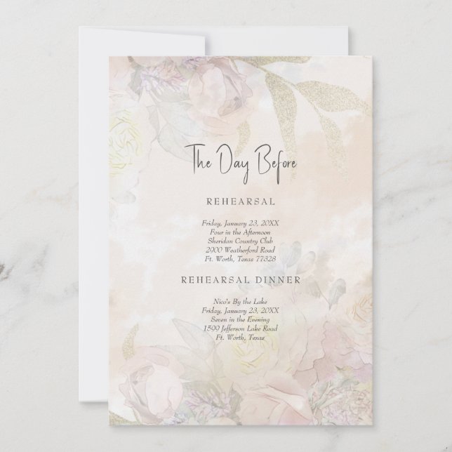 Invitation Élégant La Journée Avant Pale Floral Mariage (Devant)
