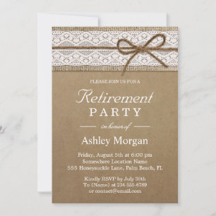 Invitation Élégant Lace Rustique Burlap String Party de retra