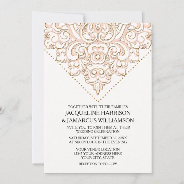Invitation Élégant Lace Scroll Swirl Moderne Simple Mariage (Devant)