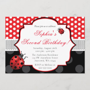 Invitation Elégant Ladybug Polka point Anniversaire