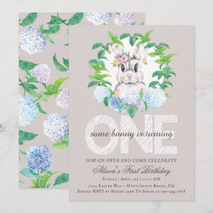 Invitation Elégant Lapin Floral Wreath Premier anniversaire