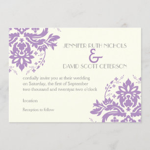 Invitation Élégant lavande damassé, gris, mariage d'ivoire