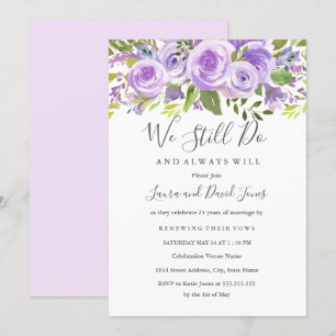 Invitation Élégant Lavande Floral Rose Mariage Vow Renouvelle