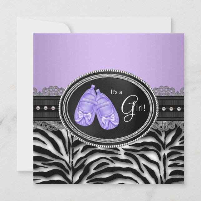 Invitation Élégant Lavande Purple Zebra Baby shower (Devant)