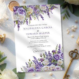 Invitation Élégant Lavande violette Rose Mariage floral