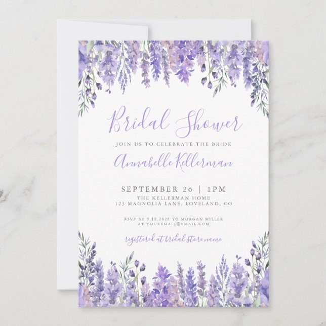 Invitation Elegant Lavender Floral Bridal Shower (Devant)