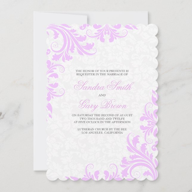 Invitation Élégant Lavender Lace Blanche Damas Mariage (Devant)
