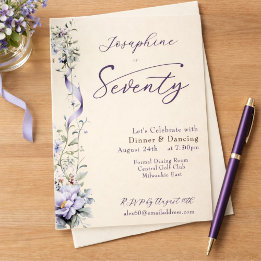 Invitation Elegant Lavender Wildflower Script 70th Birthday