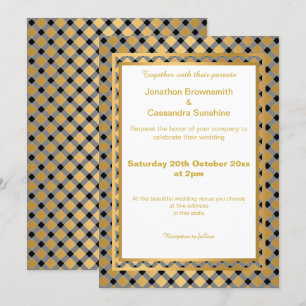 INVITATION ÉLÉGANT LAYEREN OR BLANC À DAMIERS MOTIF