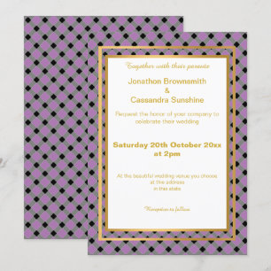 INVITATION ÉLÉGANT LAYEREN OR LAVENDER À DAMIERS MOTIF