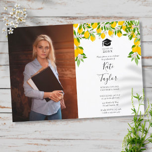Invitation Élégant Lemon Blossom Floral Graduation Photo