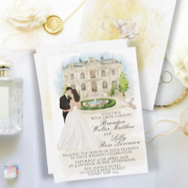 Invitation Élégant lieu de mariage avec mariée et chambre