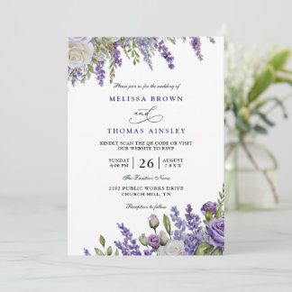 Invitation Elegant Light Purple Lavender QR Code Wedding