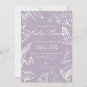 Invitation Elégant Lilac Boho Chic Floral Baby shower fille