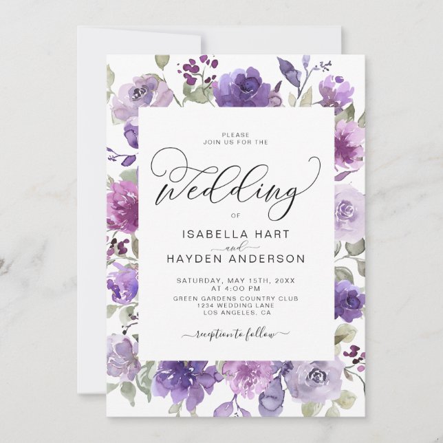 Invitation Élégant Lilac Dusty Purple Mauve Mariage Floral En (Devant)