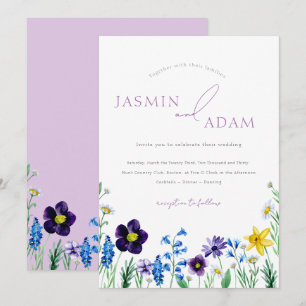 Invitation Élégant Lilac & Fleur sauvage bleu Mariage
